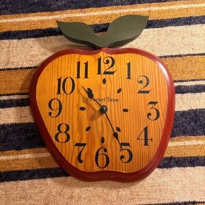 Sunset Time Wooden Apple Wall Clock Red Country Farmhouse Kitchen Decor Vintage